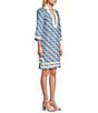 Color:Regatta - Image 3 - Loretta Linen Blend 3/4 Sleeve Shift Dress