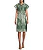 Preston & York Mae Mikado Sheath Button Front Belted Short Sleeve Zebra Print Dress, Color:Green Zebra - Image 1