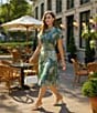Preston & York Mae Mikado Sheath Button Front Belted Short Sleeve Zebra Print Dress, Color:Green Zebra - Image 4