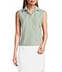 Preston & York Monday Woven Stripe Button Placket Collar Sleeveless Blouse, Color:Green Stripe - Image 1
