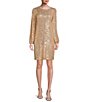 Color:Gold - Image 1 - Rosa Jewel Neck Long Blouson Sleeve Sequin Dress
