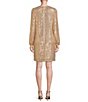 Color:Gold - Image 2 - Rosa Jewel Neck Long Blouson Sleeve Sequin Dress
