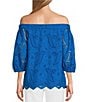 Color:Grecian - Image 2 - Shelley Eyelet Off-The-Shoulder 3/4 Puff Sleeve Blouse