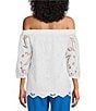 Color:White - Image 2 - Shelley Eyelet Off-The-Shoulder 3/4 Puff Sleeve Blouse