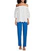 Color:White - Image 3 - Shelley Eyelet Off-The-Shoulder 3/4 Puff Sleeve Blouse