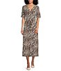 Color:Leopard - Image 1 - Sydney Leopard Print Knit V-Neck Short Sleeve Midi Dress