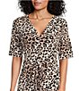 Color:Leopard - Image 3 - Sydney Leopard Print Knit V-Neck Short Sleeve Midi Dress
