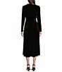 Color:Black - Image 2 - Sydney Stretch Velvet Long Sleeve V-Neck Belted Midi Dress