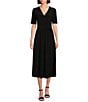 Color:Black - Image 1 - Sydney V-Neck Short Sleeve Tie Waist Midi Dress