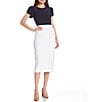 Color:White - Image 3 - Taylor Stretch Crepe Suiting Midi Pencil Skirt