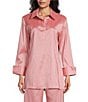 Color:Rose - Image 1 - Thea Stretch Taffeta Cuffed Long Sleeve Button Up Point Collar Coordinating Blouse