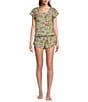 Color:Spring Meadow - Image 1 - Short Sleeve Pintuck Detail Woven Bunny Trail Shorty Pajama Set
