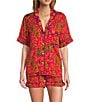 Printfresh Bagheera Satin Thermoregulating Short Sleeve Notch Collar Shorty Pajama Set, Color:Fuchsia - Image 1