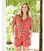 Printfresh Bagheera Satin Thermoregulating Short Sleeve Notch Collar Shorty Pajama Set, Color:Fuchsia - Image 4