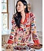 Printfresh Berry Bliss Long Sleeve Notch Collar Long Flannel Pajama Set, Color:Berry Bliss - Image 4