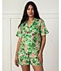 Color:Kiwi Slice - Image 4 - Birds of a Feather Organic Cotton Short Sleeve Chest Pocket Notch Collar Woven Shorty Pajama Set