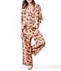 Printfresh Butterfly Forager Woven Sateen Thermoregulating 3/4 Sleeve Notch Collar Long Coordinating Pajama Set - Image 1