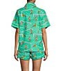 Color:Tennis Teal - Image 2 - Courtside Cats Short Sleeve Notch Collar Woven Shorty Pajama Set