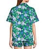 Color:Green Juice - Image 2 - Fancy Cats Short Sleeve Notch Collar Woven Shorty Pajama Set
