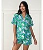 Color:Green Juice - Image 4 - Fancy Cats Short Sleeve Notch Collar Woven Shorty Pajama Set