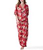 Printfresh Holiday Hens Print 3/4 Sleeve Notch Collar Eco Satin Long Pajama Set - Image 1