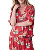 Printfresh Holiday Hens Print 3/4 Sleeve Notch Collar Eco Satin Long Pajama Set - Image 3