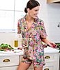 Printfresh Kitchen Garden Organic Cotton Short Sleeve Notch Collar Woven Shorty Pajama Set, Color:Rose - Image 4
