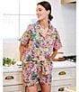 Printfresh Kitchen Garden Organic Cotton Short Sleeve Notch Collar Woven Shorty Pajama Set, Color:Rose - Image 5