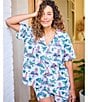Printfresh Lighthouse Keeper Print Organic Cotton Short Sleeve Notch Collar Woven Shorty Pajama Set, Color:Cloud - Image 4