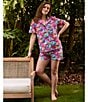 Color:Hot Pink - Image 4 - Meowing Mermaids Short Sleeve Notch Collar Woven Shorty Pajama Set