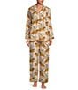 Color:Blush - Image 1 - Woven Bagheera Leopard Print Long Sleeve Notch Collar Pajama Set
