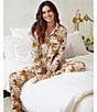 Color:Blush - Image 6 - Woven Bagheera Leopard Print Long Sleeve Notch Collar Pajama Set