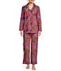 Color:Berry - Image 1 - Woven Big Cat Energy Long Sleeve Notch Collar Pajama Set