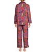 Color:Berry - Image 2 - Woven Big Cat Energy Long Sleeve Notch Collar Pajama Set