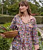 Printfresh Woven Organic Cotton Bee Tapestry Long Sleeve Notch Collar Long Pajama Set - Image 3