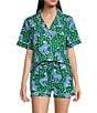 Printfresh Woven Tiger Queen Print Organic Cotton Short Sleeve Notch Collar Shorty Pajama Set, Color:Jade - Image 1