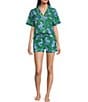 Printfresh Woven Tiger Queen Print Organic Cotton Short Sleeve Notch Collar Shorty Pajama Set, Color:Jade - Image 3