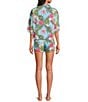 Printfresh x Barbie Short Sleeve Notch Collar Retro Relaxation Woven Sateen Thermoregulating Shorty Pajama Set, Color:Retro Blue - Image 2