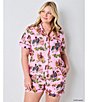 Printfresh x Barbie Western Barbie Print Organic Cotton Short Sleeve Notch Collar Woven Shorty Pajama Set, Color:Cowgirl Pink - Image 4