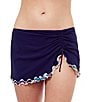 Color:Navy - Image 1 - Echo Lattice Edge Side Tie Shirred Skirted Swim Bottom