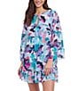 Profile by Gottex Holi Abstract Floral Print High Neck Flounce Sleeves Ruffle Hem Dress Swim Cover-Up, Color:Blue Multi - Image 1