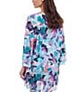 Profile by Gottex Holi Abstract Floral Print High Neck Flounce Sleeves Ruffle Hem Dress Swim Cover-Up, Color:Blue Multi - Image 2