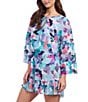 Profile by Gottex Holi Abstract Floral Print High Neck Flounce Sleeves Ruffle Hem Dress Swim Cover-Up, Color:Blue Multi - Image 3