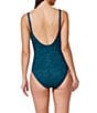 Profile by Gottex Jolene Texture Square Neck Lace Overlay Tank One Piece Swimsuit, Color:Petrol - Image 2