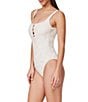 Profile by Gottex Jolene Texture Square Neck Lace Overlay Tank One Piece Swimsuit, Color:Cream - Image 3