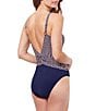 Color:Navy - Image 2 - Let It Be Geo Print Beaded Shirred V-Neck Tank Tummy Control One Piece Swimsuit