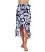 Profile by Gottex Malaya Tropical Leaf Print Ruffle High-Low Wrap Sarong Swim Cover-Up, Color:Navy White - Image 1