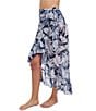 Profile by Gottex Malaya Tropical Leaf Print Ruffle High-Low Wrap Sarong Swim Cover-Up, Color:Navy White - Image 3