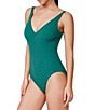 Profile by Gottex Medina Solid Texture V-Neck Tummy Control Tank One Piece Swimsuit, Color:Bottle Green - Image 3
