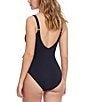 Color:Black - Image 2 - Tutti Fruitti V-Neck One Shoulder Ruffle Tie Knot Tummy Control One Piece Swimsuit